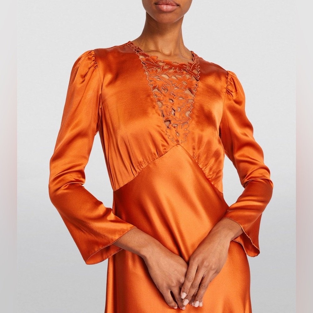 NWT DÔEN Melinda Embroidered Silk Midi Dress in Earthen - Picture 6 of 16